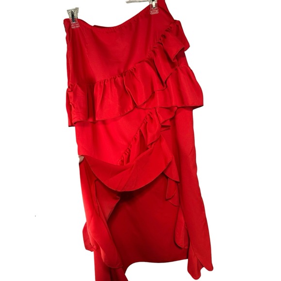 Shein beautiful long red skirt with ruffles, open leg,‎ size L - Picture 10 of 15